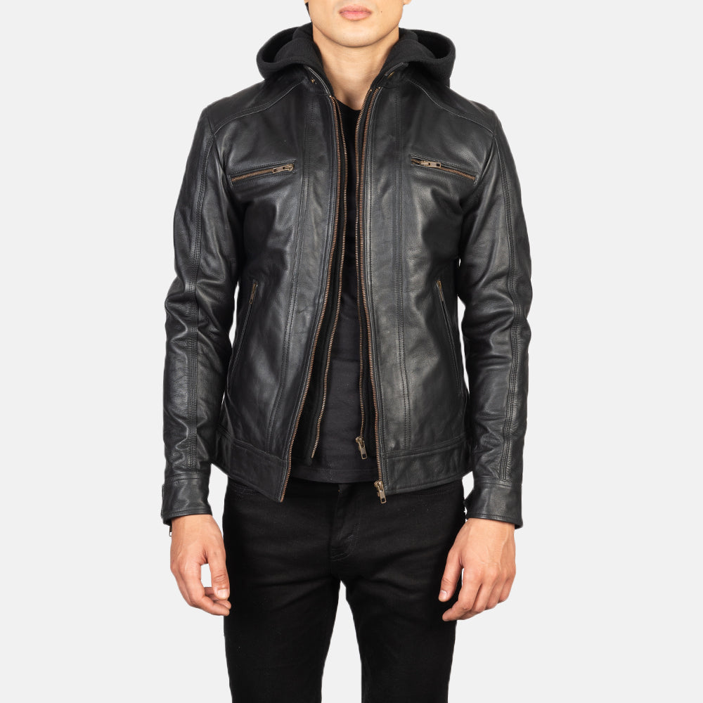 Men's Hector Black Hooded Leather Biker Jacket – The Jacket Maker