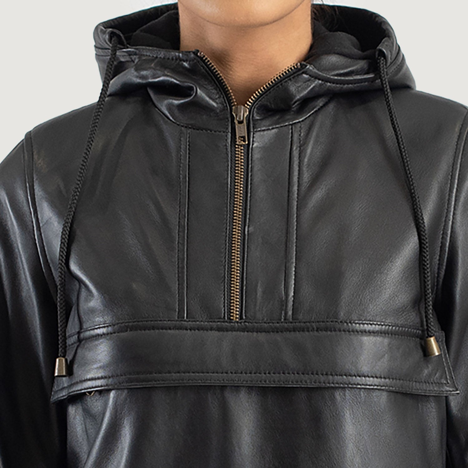 Women's Zest Black Hooded Leather Pullover Jacket – The Jacket Maker
